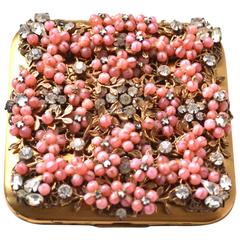 Vintage 1940s Glass Bead Blush Berry Compact