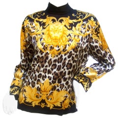 Vintage Escada Luxurious Silk Charmeuse Jungle Print Tunic c 1990