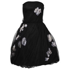 Retro 1960's Haute Couture Scherrer Strapless Black and White Tulle Dress