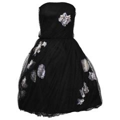 1960's Haute Couture Scherrer Strapless Black and White Tulle Dress 11