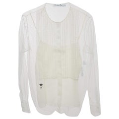 Christian Dior White Dotted Tulle Blouse S