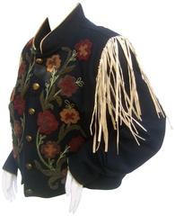 Vintage Southwestern Black Wool Applique Fringe Jacket c 1990s