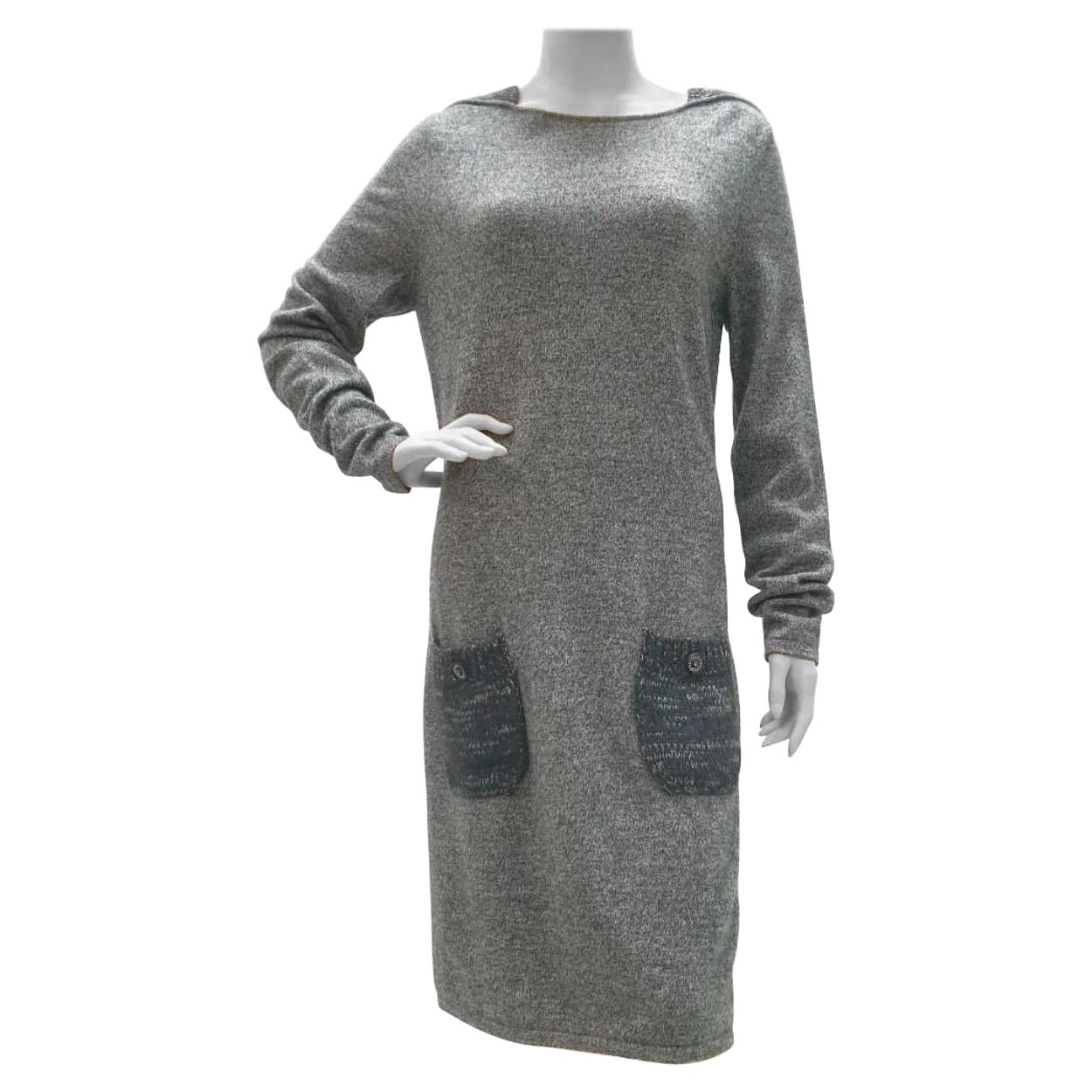 Chanel Grey Cashmere Pocket Dress For Sale