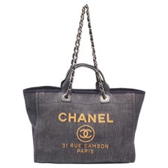 Chanel Blue Denim and Leather Medium Deauville Shopper Tote