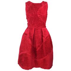OSCAR DE LA RENTA Red Gathered Pintuck Cocktail Dress Size 10 6