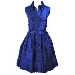 OSCAR DE LA RENTA Blue Silk Cocktail Dress Size 10