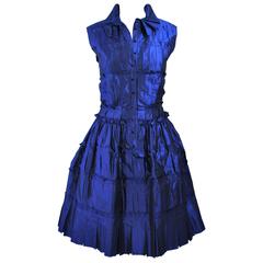 OSCAR DE LA RENTA Blue Silk Cocktail Dress Size 10 2