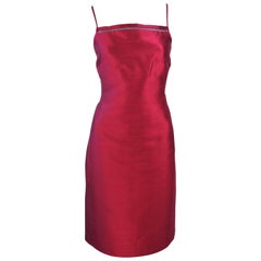 OSCAR DE LA RENTA Cranberry Silk Cocktail Dress with Beaded Bust Detail Size 8
