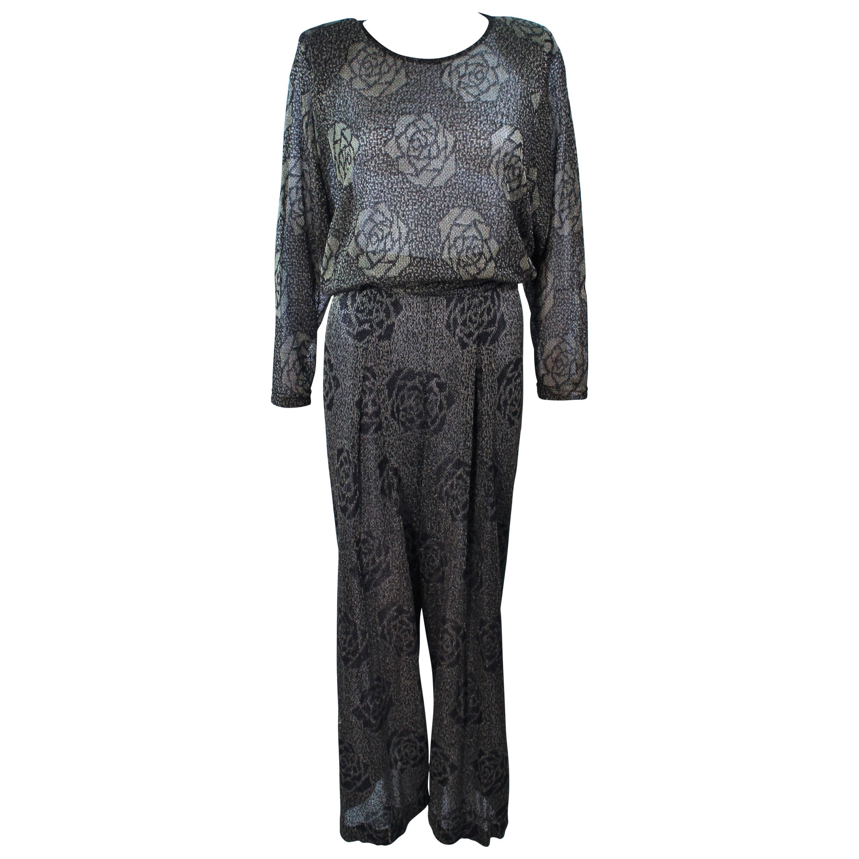 MISSONI Black and Gold Floral Metallic Knit Pant Set Size Size Medium Large 46 For Sale