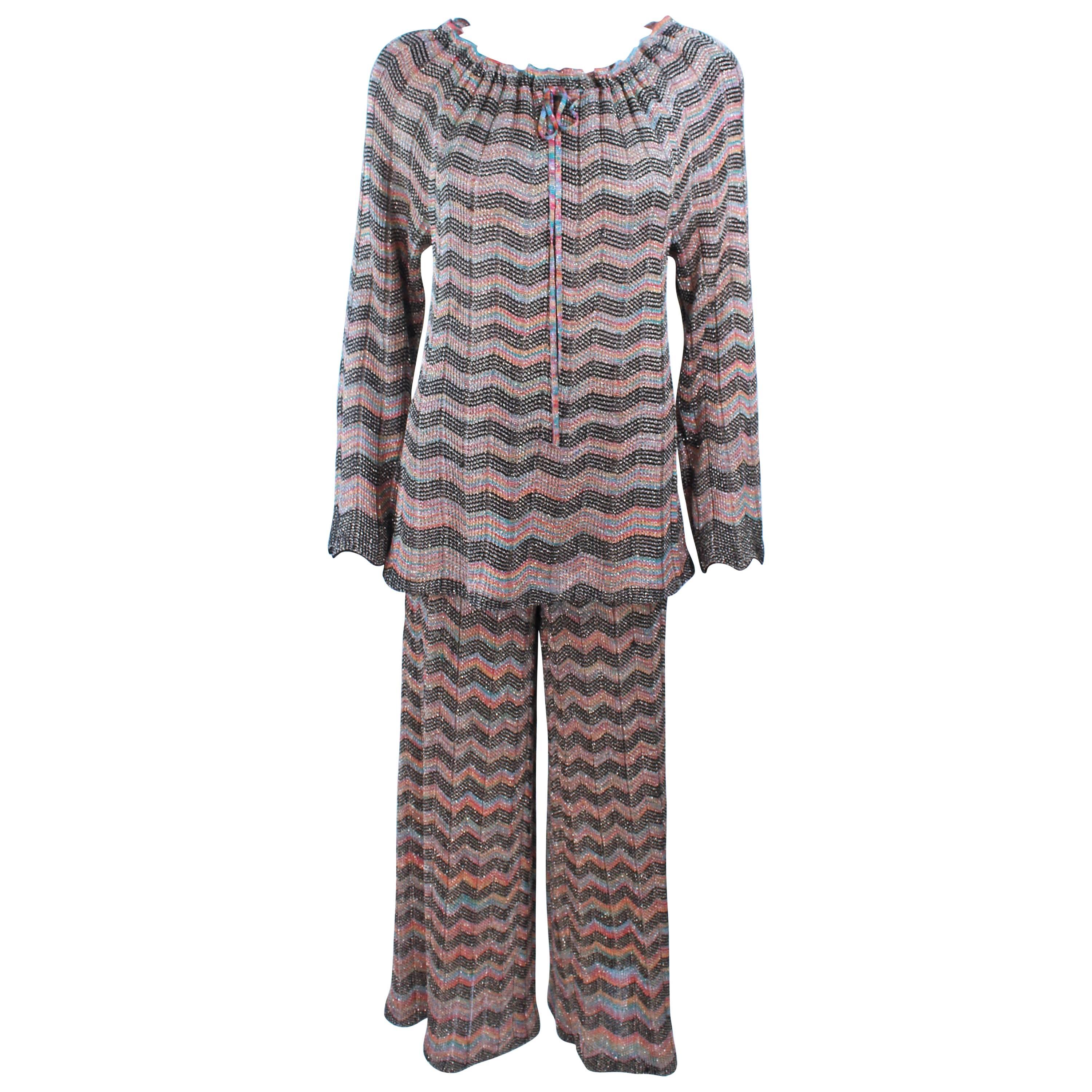 MISSONI Gold and Black Zig Zag Pattern Metallic Knit Size 46 For Sale
