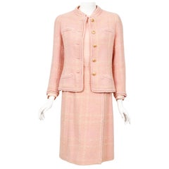 Important 1973 Chanel Haute Couture Documented Pink Wool Jacket 3-Piece Suit