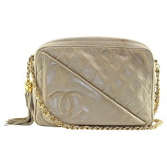 Chanel Beige Quilted Lambskin CC Camera Bag Diagonal Flap Gold Plated 6CK1220K