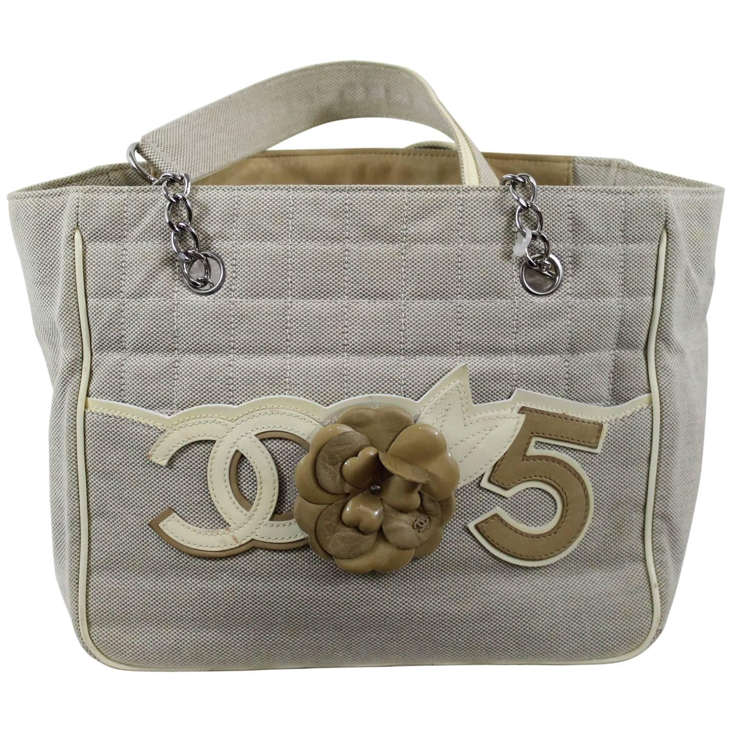 2005-2006 Chanel Camelia N°5 Tote Bag in Canvas and Patented Leather