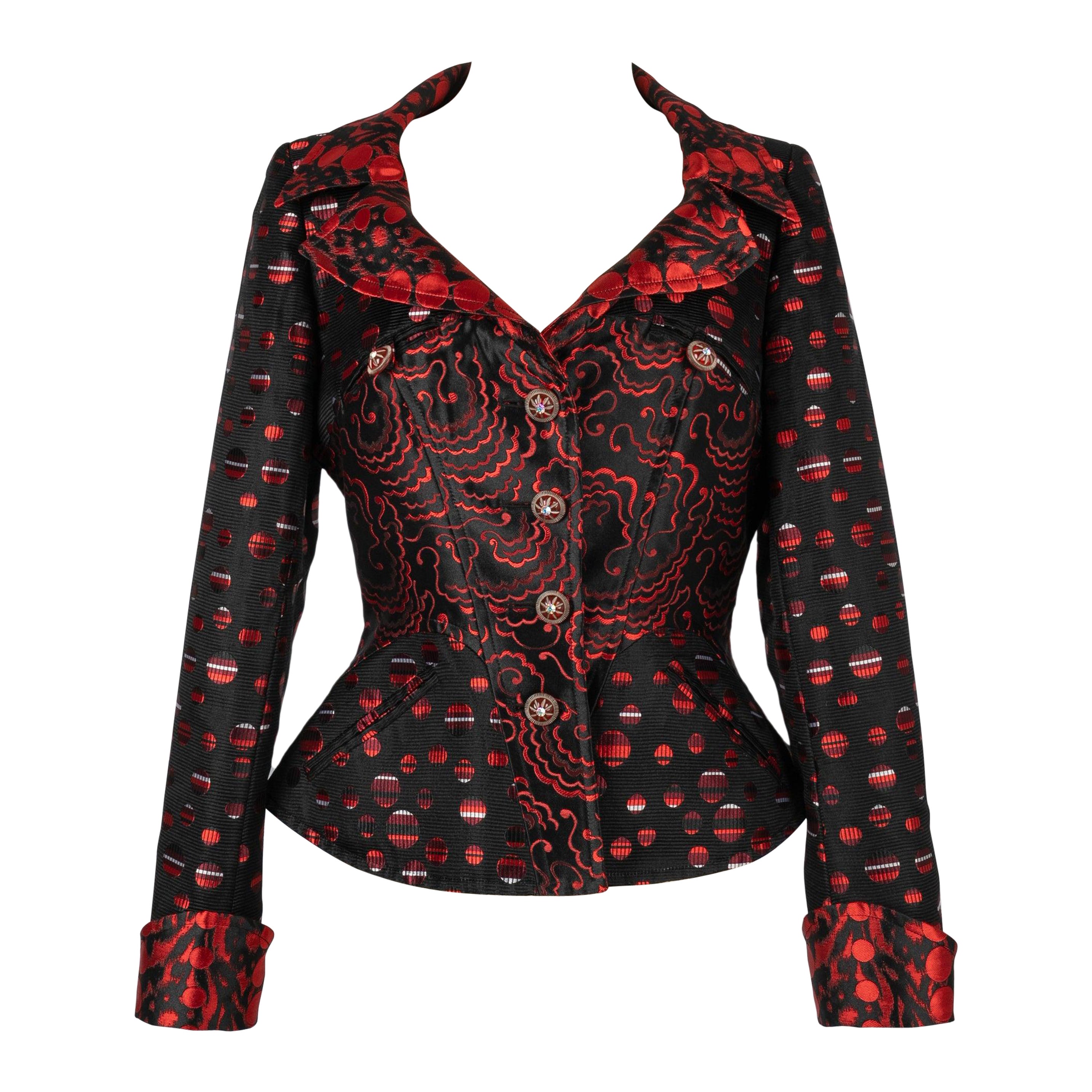 Christian Lacroix Silk Jacket in Black and Red Tones For Sale