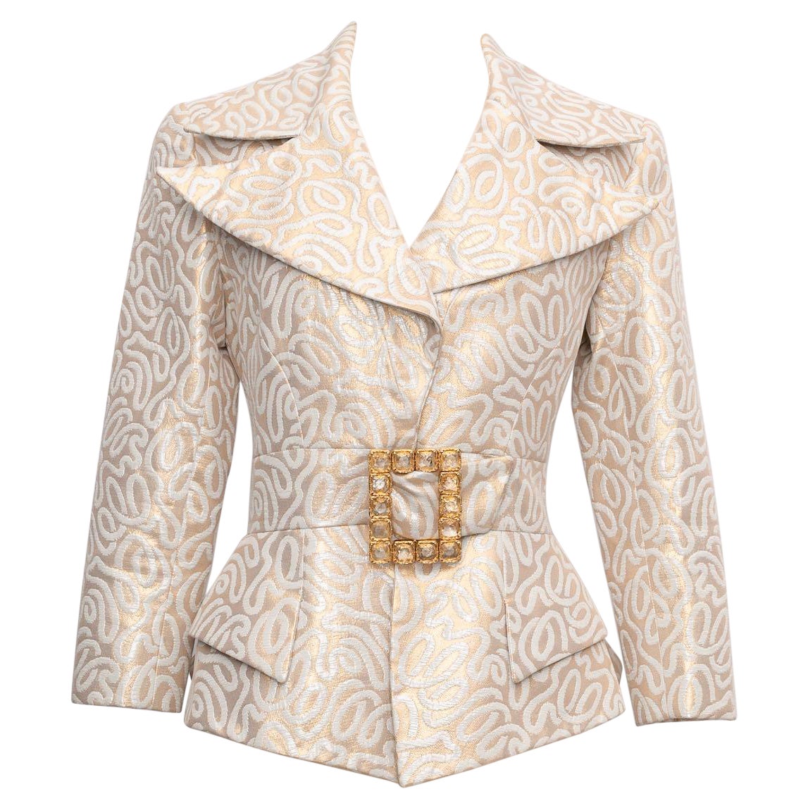 Ted Lapidus Haute Couture Brocade Jacket Overstitched with Golden Threads For Sale