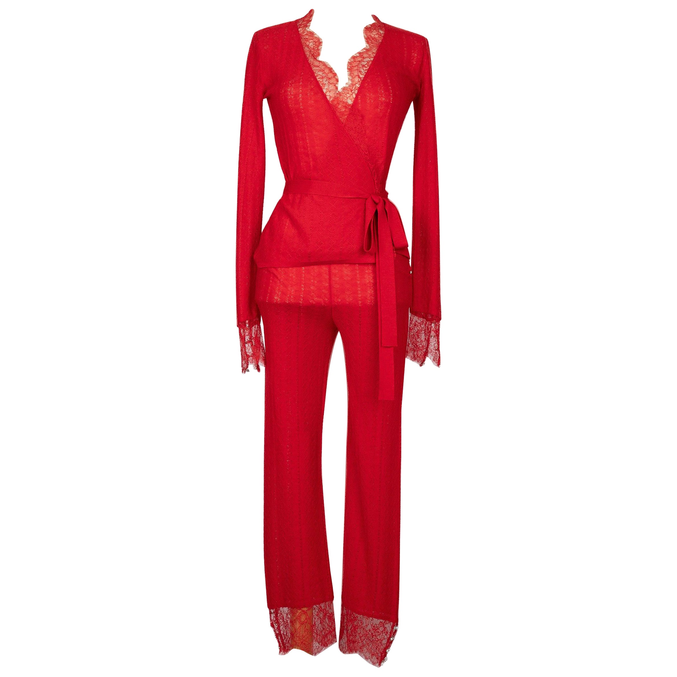 Dior Woolen Set Composed Wrap-Over Top and Pants For Sale