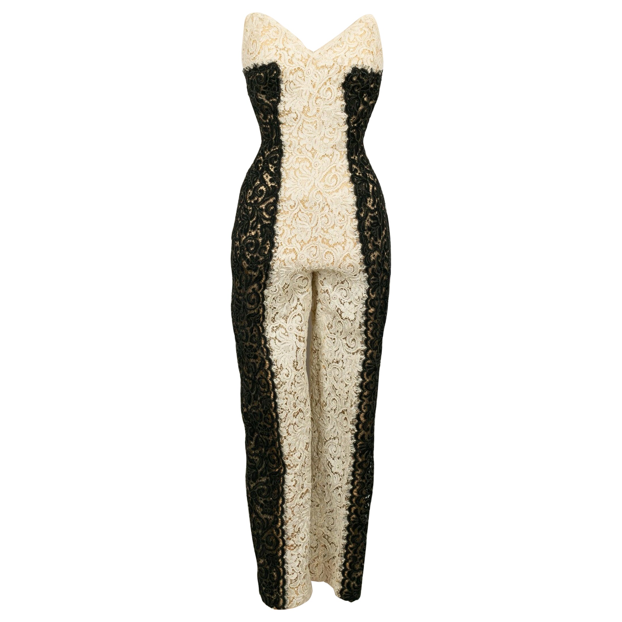Vintage Guipure Jumpsuit in Black and White Lace