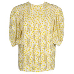 Weiße Vintage-Bluse mit gelben Tupfenmuster und Tupfen