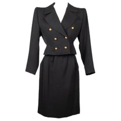 Vintage Yves Saint Laurent Black Skirt Suit Enlivened with Satin Belt Haute Couture