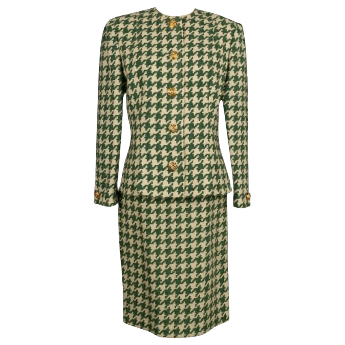 Nina Ricci Woolen Outfit with Green Houndstooth Pattern