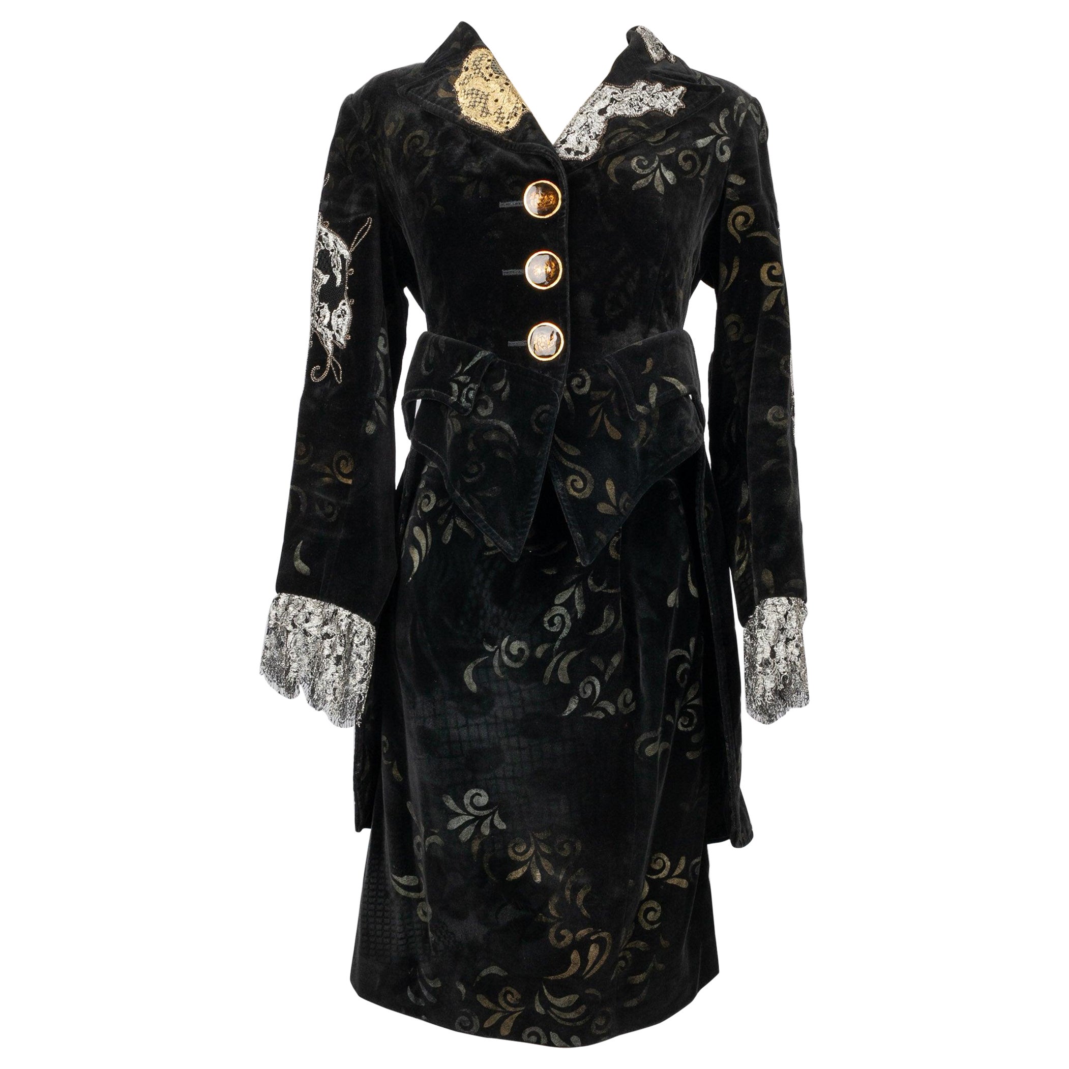 Christian Lacroix Black Velvet Skirt Suit Sewn For Sale