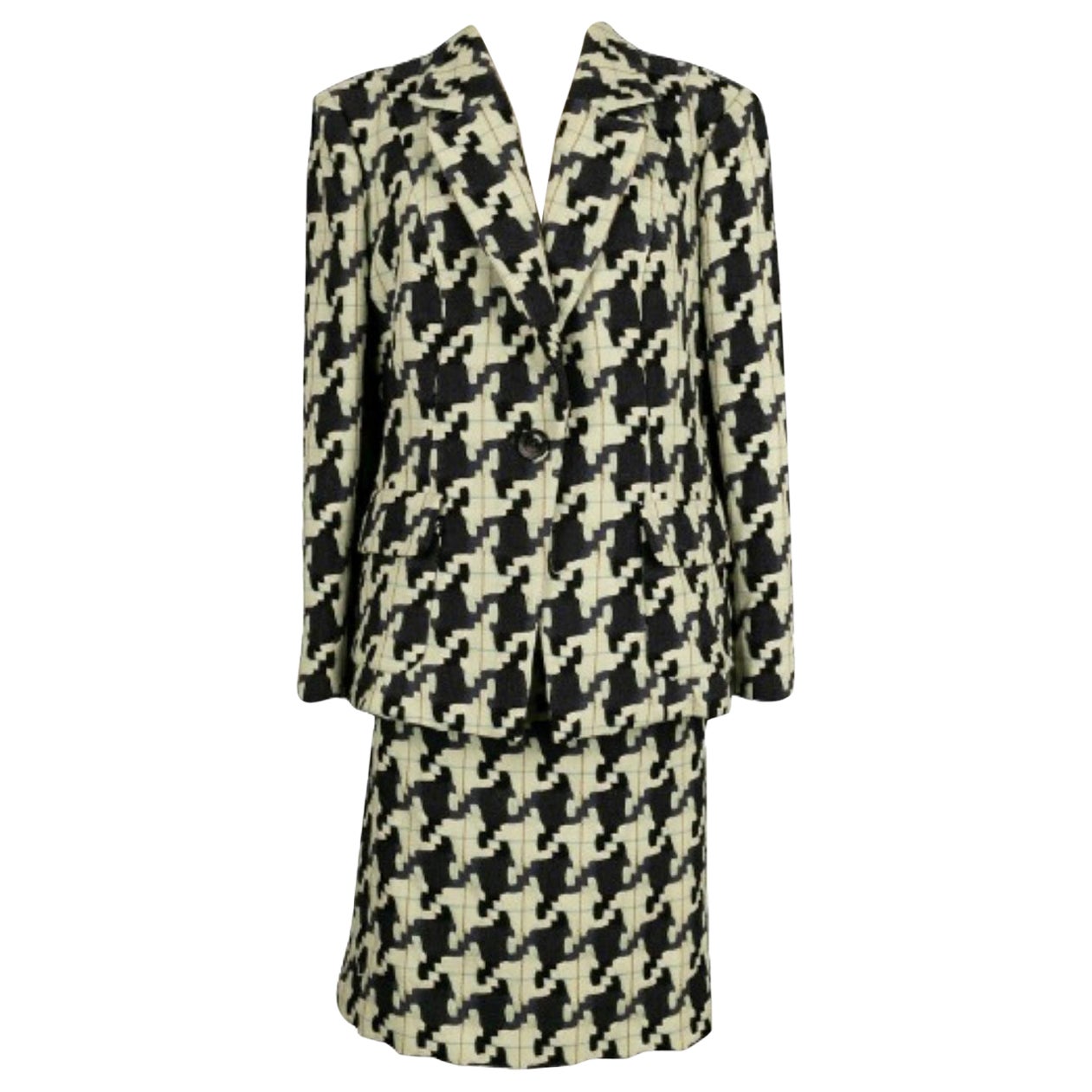Christian Lacroix Suit Skirt and Jacket in Wool with Houndstooth Pattern For Sale