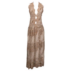 Vintage Halter Back Lace Dress Embroidered with Beads