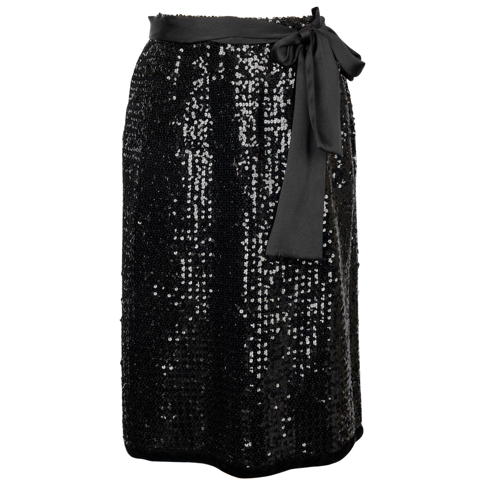 Yves Saint Laurent Black Sequin Sort Skirt For Sale