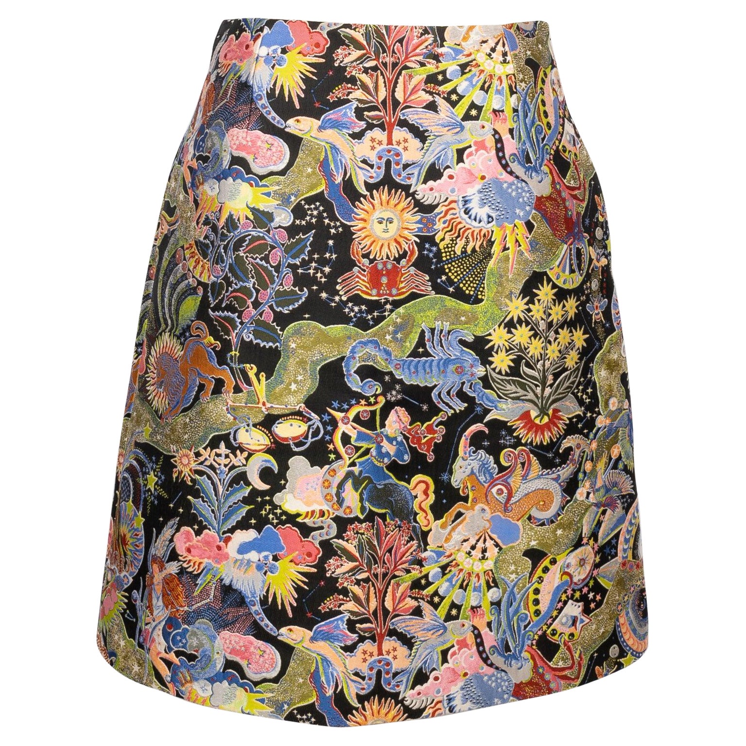 Dior Illustrated Embroidered Fabric Skirt with Silk Lining For Sale