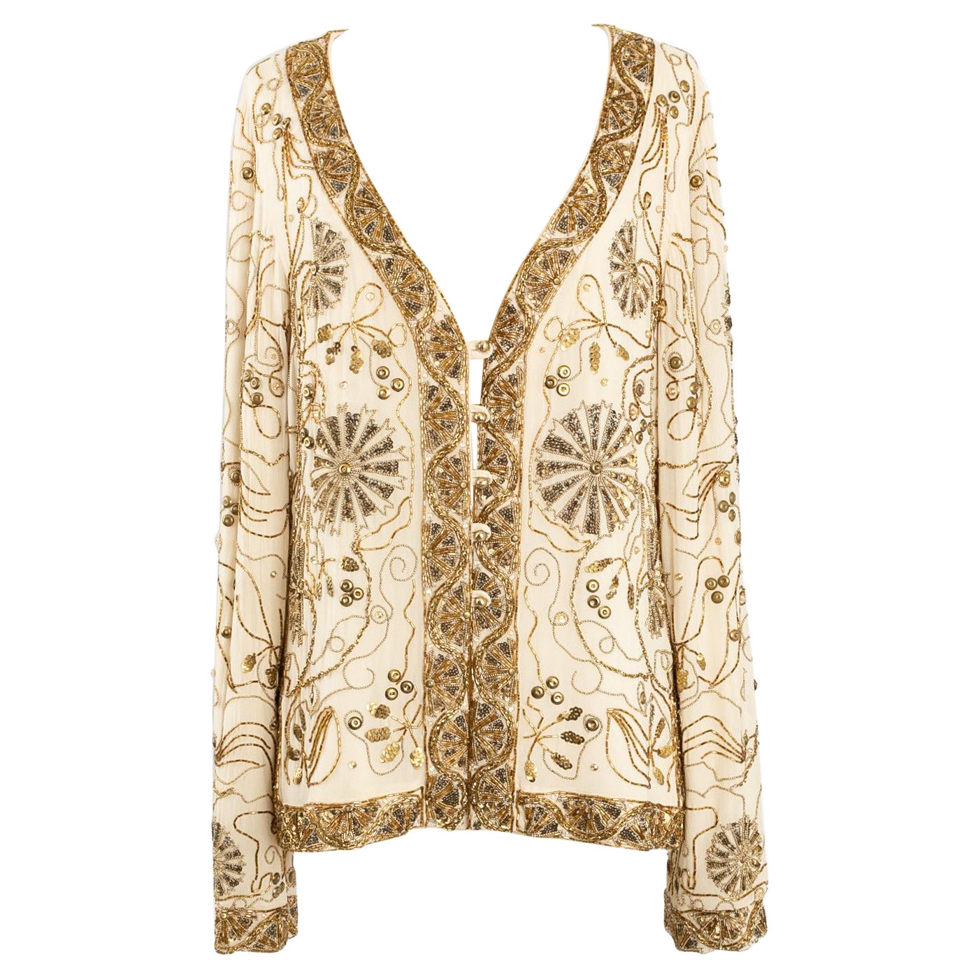 Ungaro Embroidered Evening Jacket in Unbleached Silk For Sale
