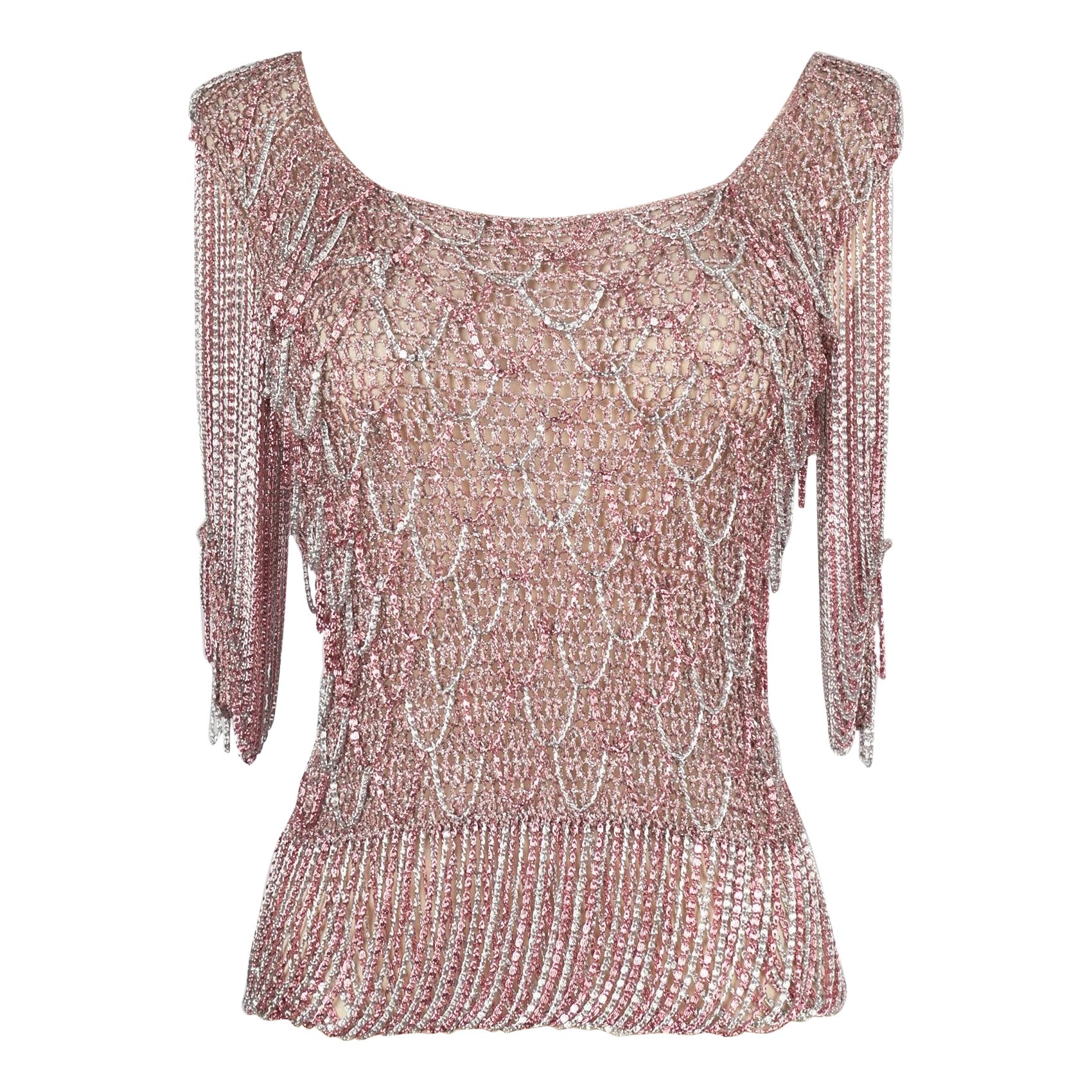 Azzaro Silvery and Pink Lurex Top, 1970'S For Sale