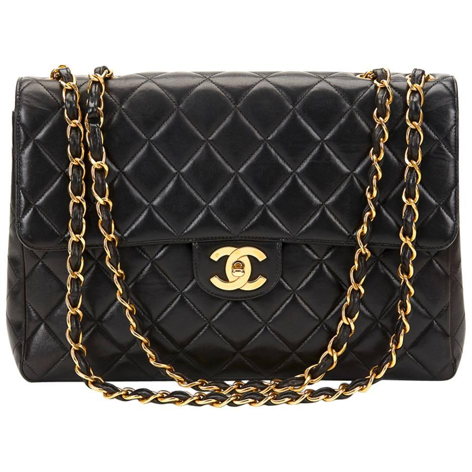 Chanel Black Quilted Lambskin Vintage Jumbo XL Flap Bag, 1990s 