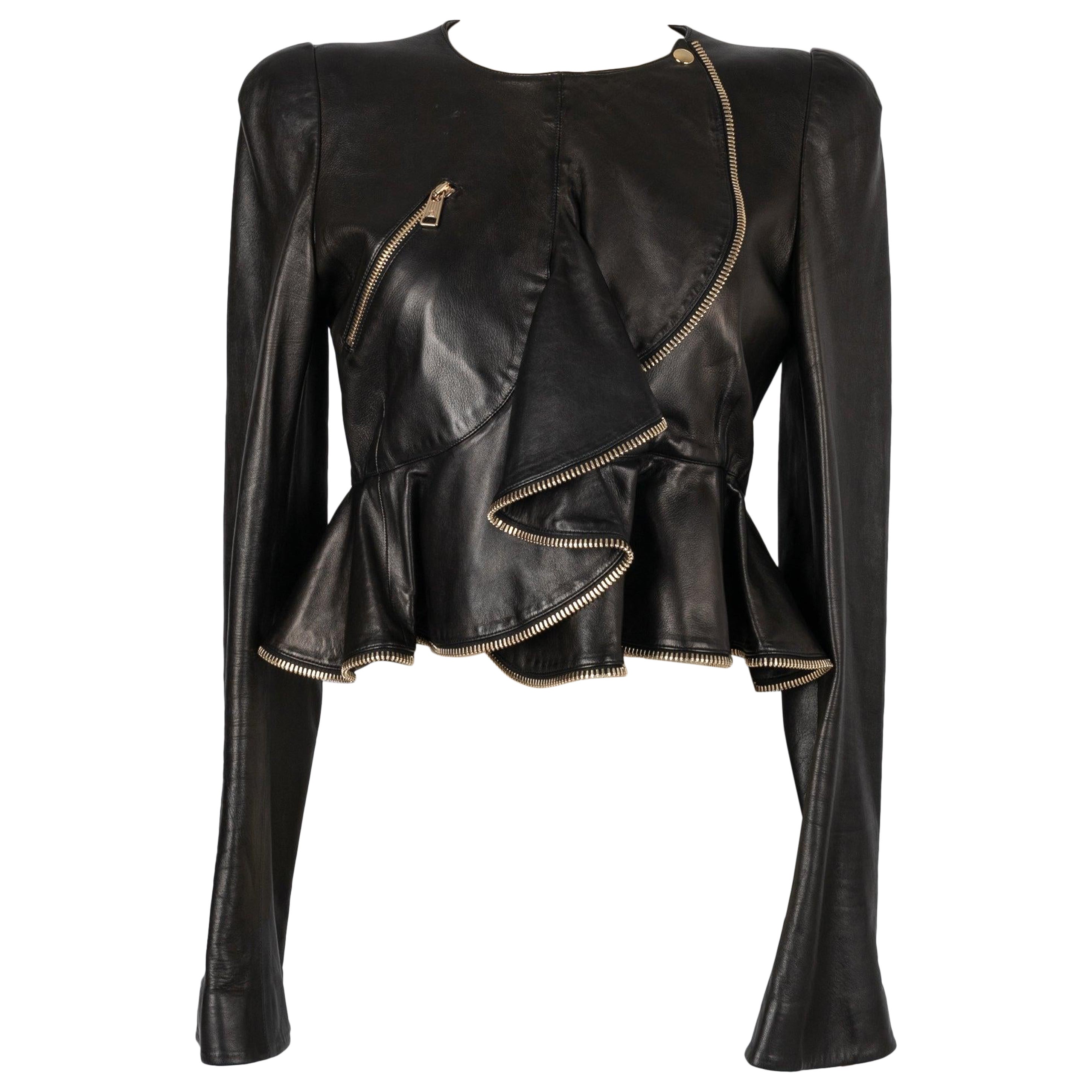 Alexander Mc Queen Black Leather Jacket with Silk Lining