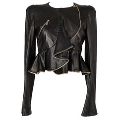 Alexander Mc Queen Black Leather Jacket with Silk Lining