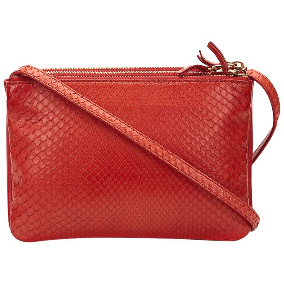 2010s Céline Red Python Trio Bag