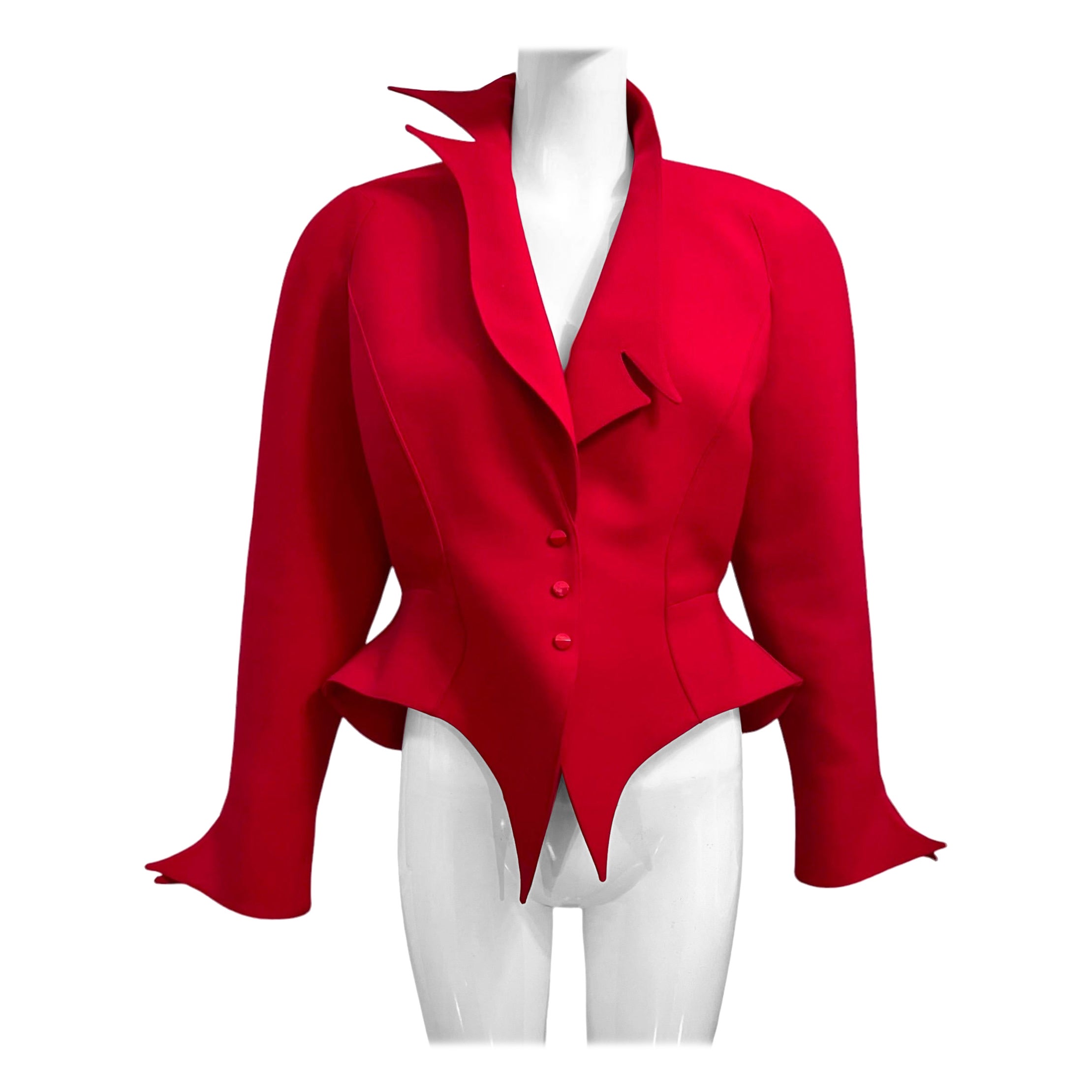 F/W 1988 Thierry Mugler Flaming Red Les Infernales Jagged Sculptural Jacket