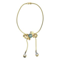 Vintage Carl Art Rhinestone & Gold Filled Bow Slide Necklace, 1940's