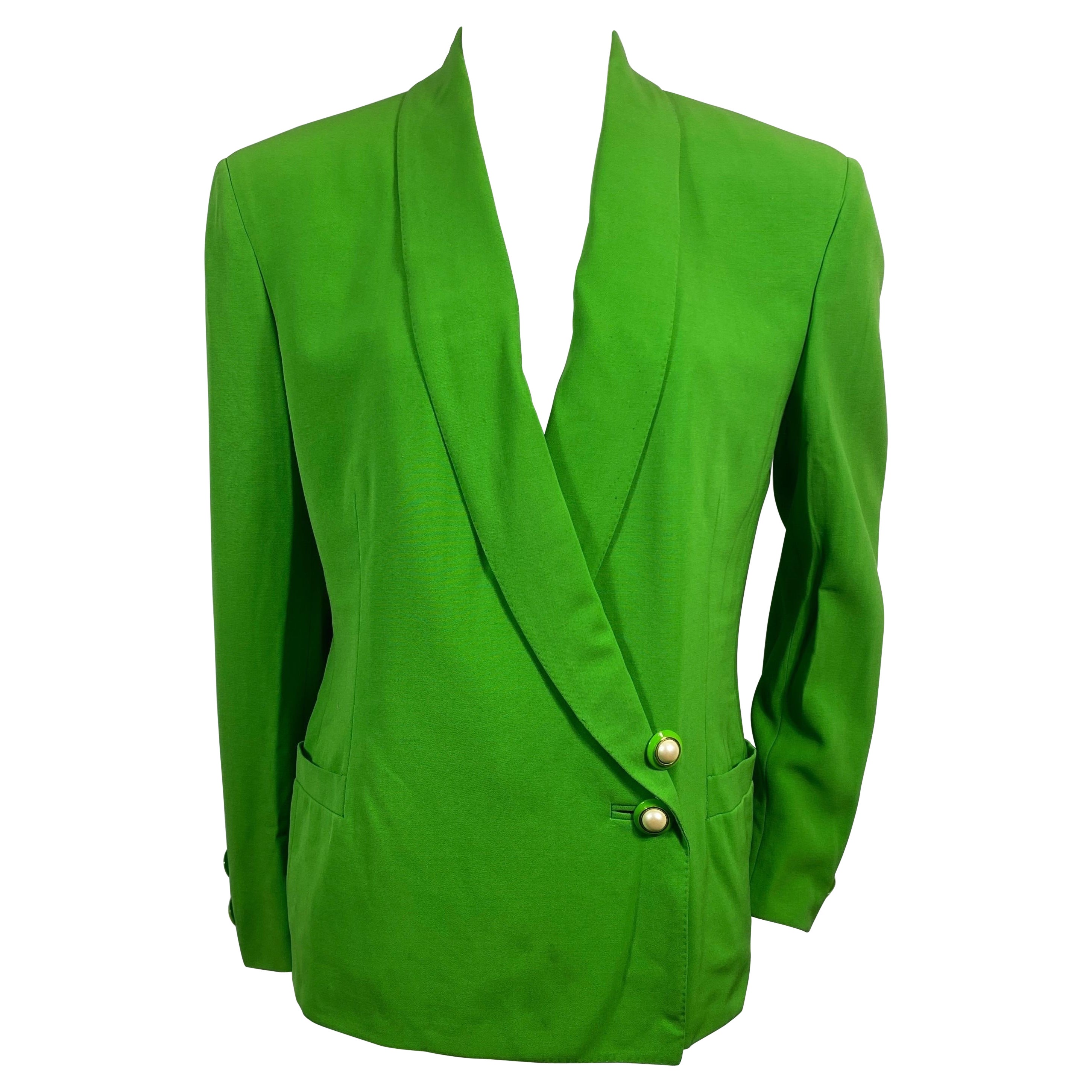 Gianni Versace Couture 1990’s Neón Green Double Breasted Jacket-Size 42 For Sale