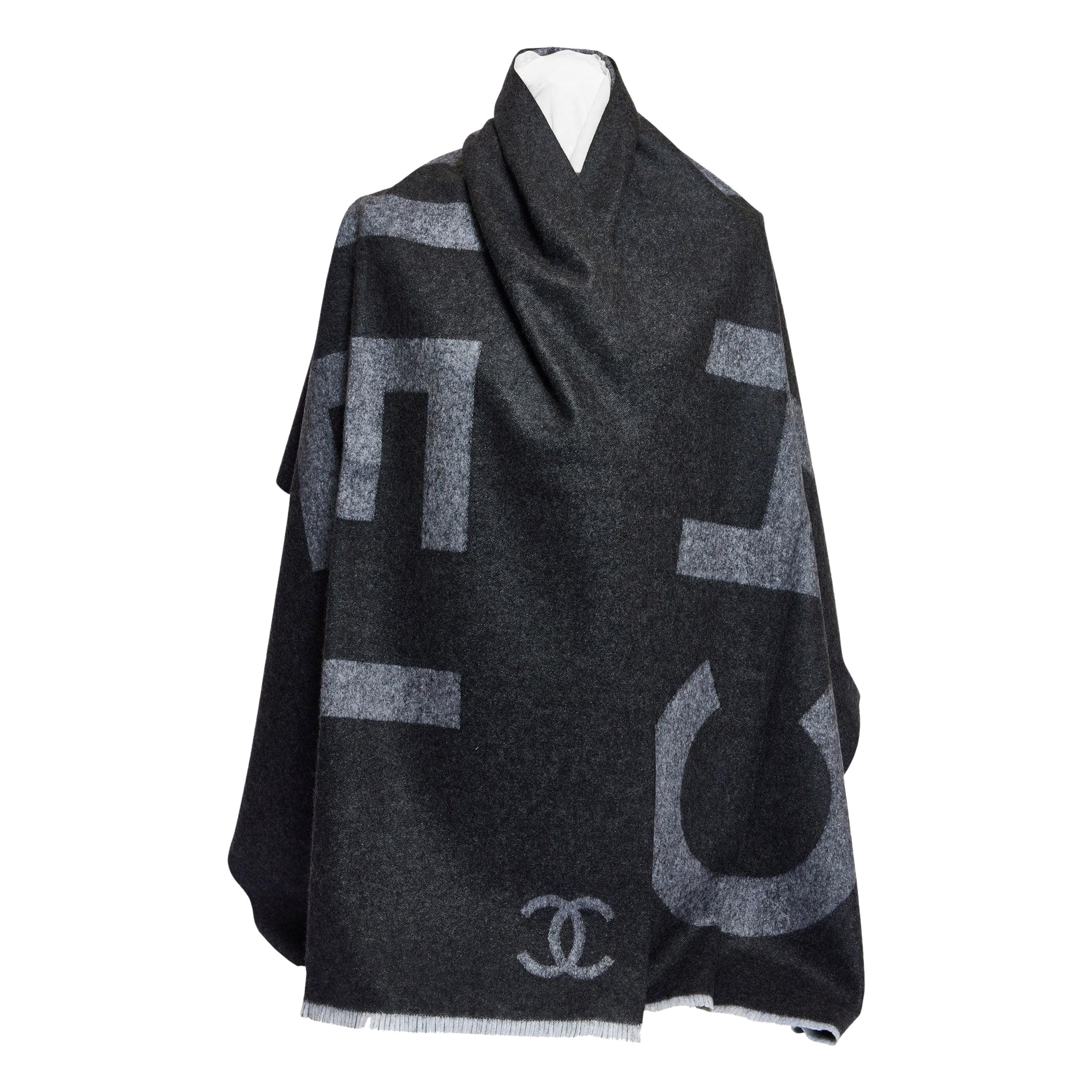 Chanel New Cashmere and Silk Grey Shawl  For Sale