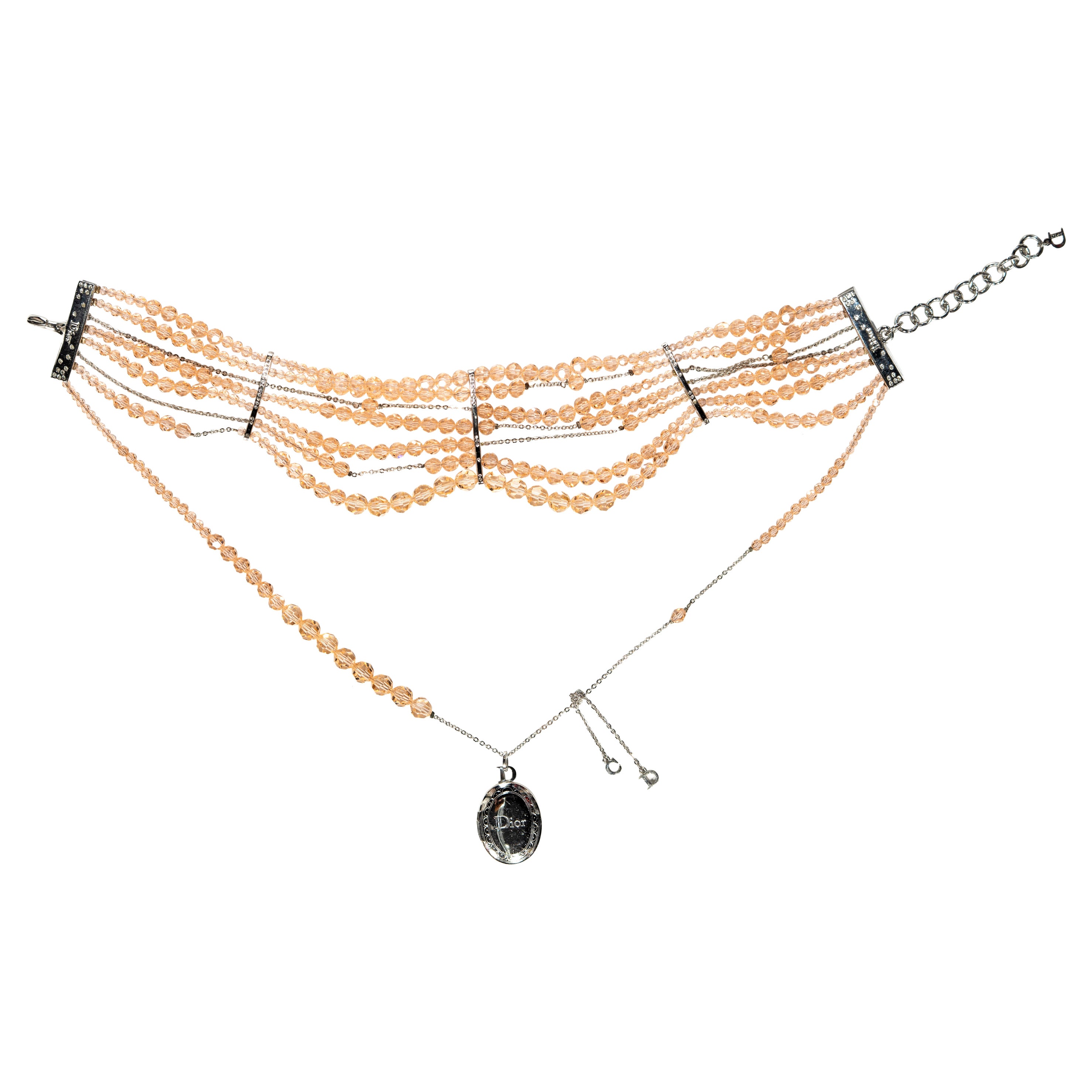 Christian Dior by John Galliano Distressed Peach Bead Choker Necklace, c. 2004