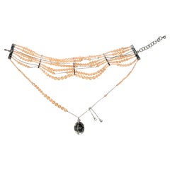 Used Christian Dior by John Galliano Distressed Peach Bead Choker Necklace, c. 2004