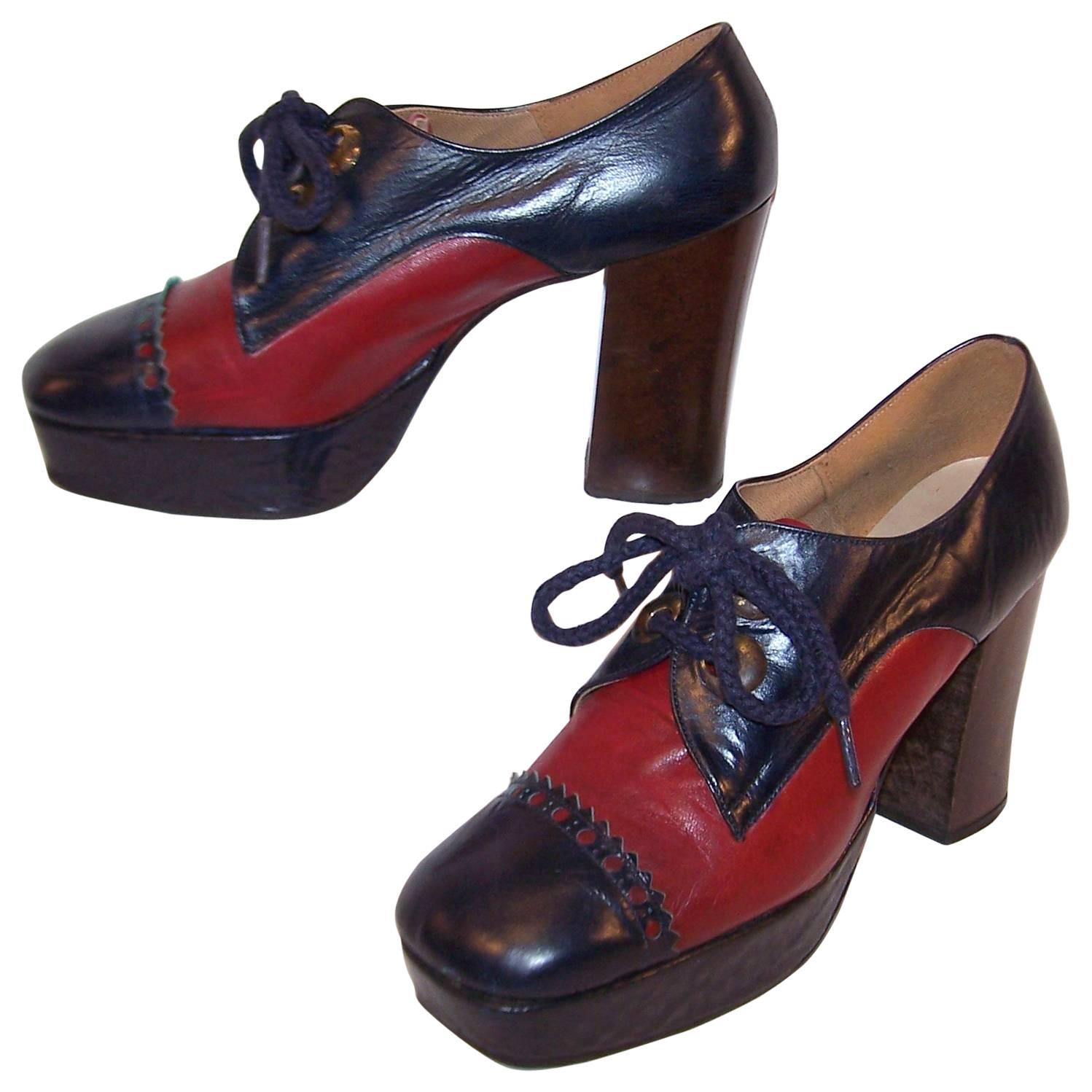 Glam Era 1970's Nina Spectator Style Leather Platform Shoes
