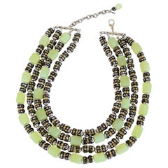 Francoise Montague One of a Kind Green Vintage Glass and Crystal "Lulu" Necklace