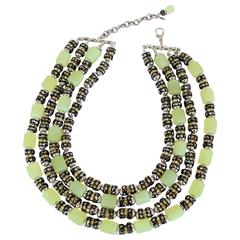 Francoise Montague One of a Kind Green Vintage Glass and Crystal "Lulu" Necklace 7