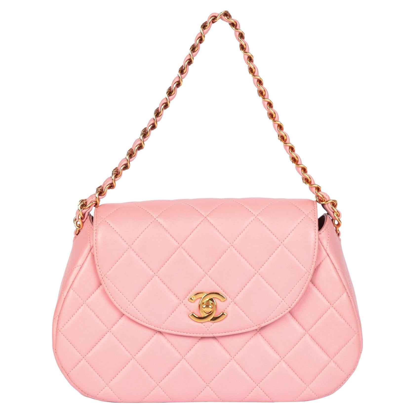 CHANEL Pink Quilted Lambskin Leather Small Top Handle Classic Single Flap Bag For Sale