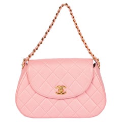 CHANEL Pink Quilted Lambskin Leather Small Top Handle Classic Single Flap Bag