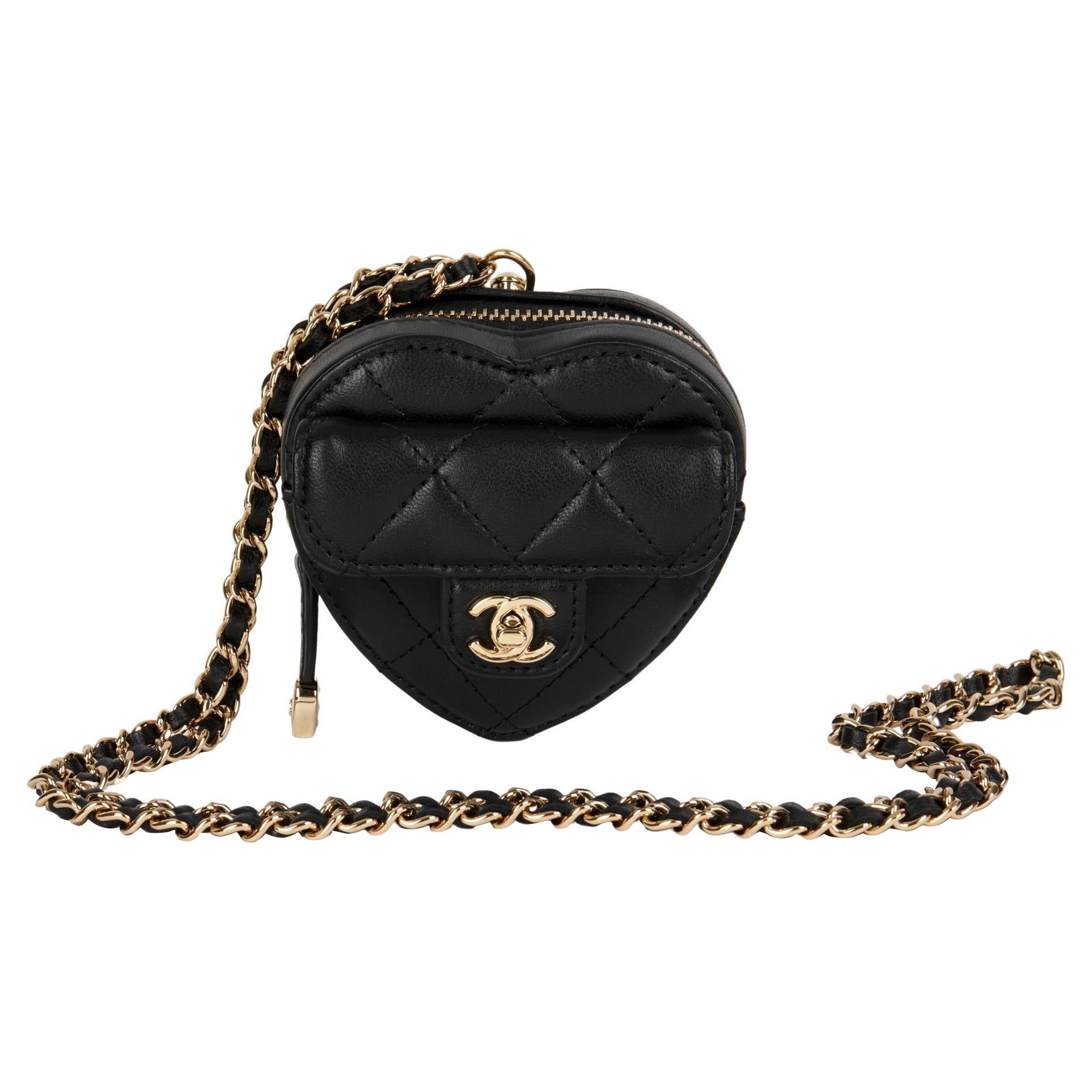 CHANEL Black Quilted Lambskin Micro Love Heart For Sale