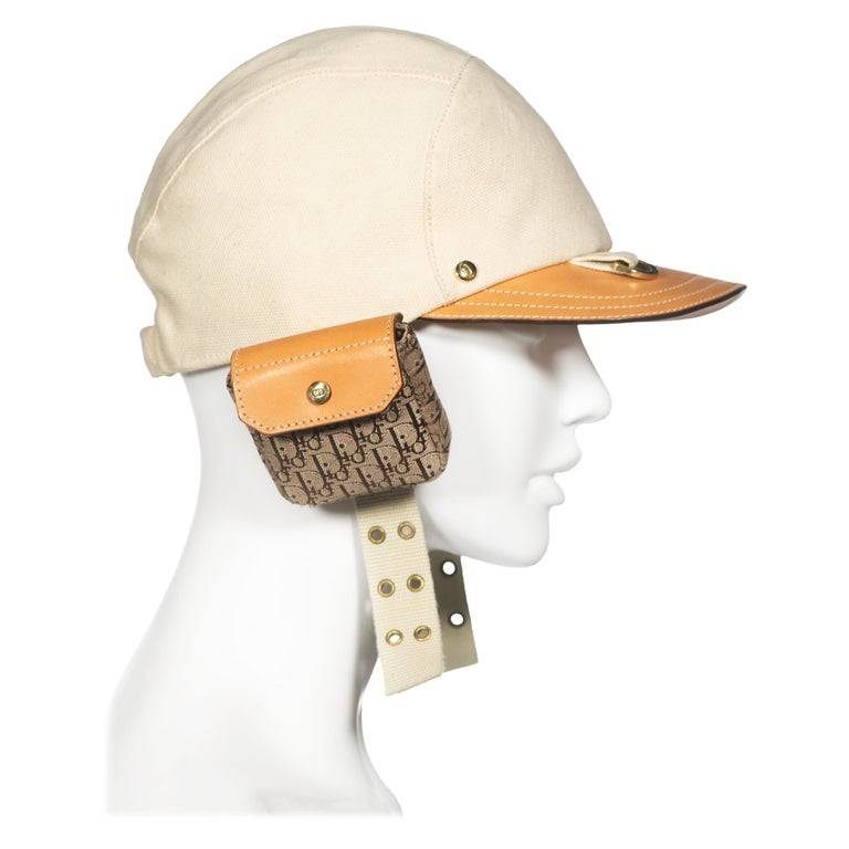 Christian Dior by John Galliano Canvas and Leather Cap with Pouch  
