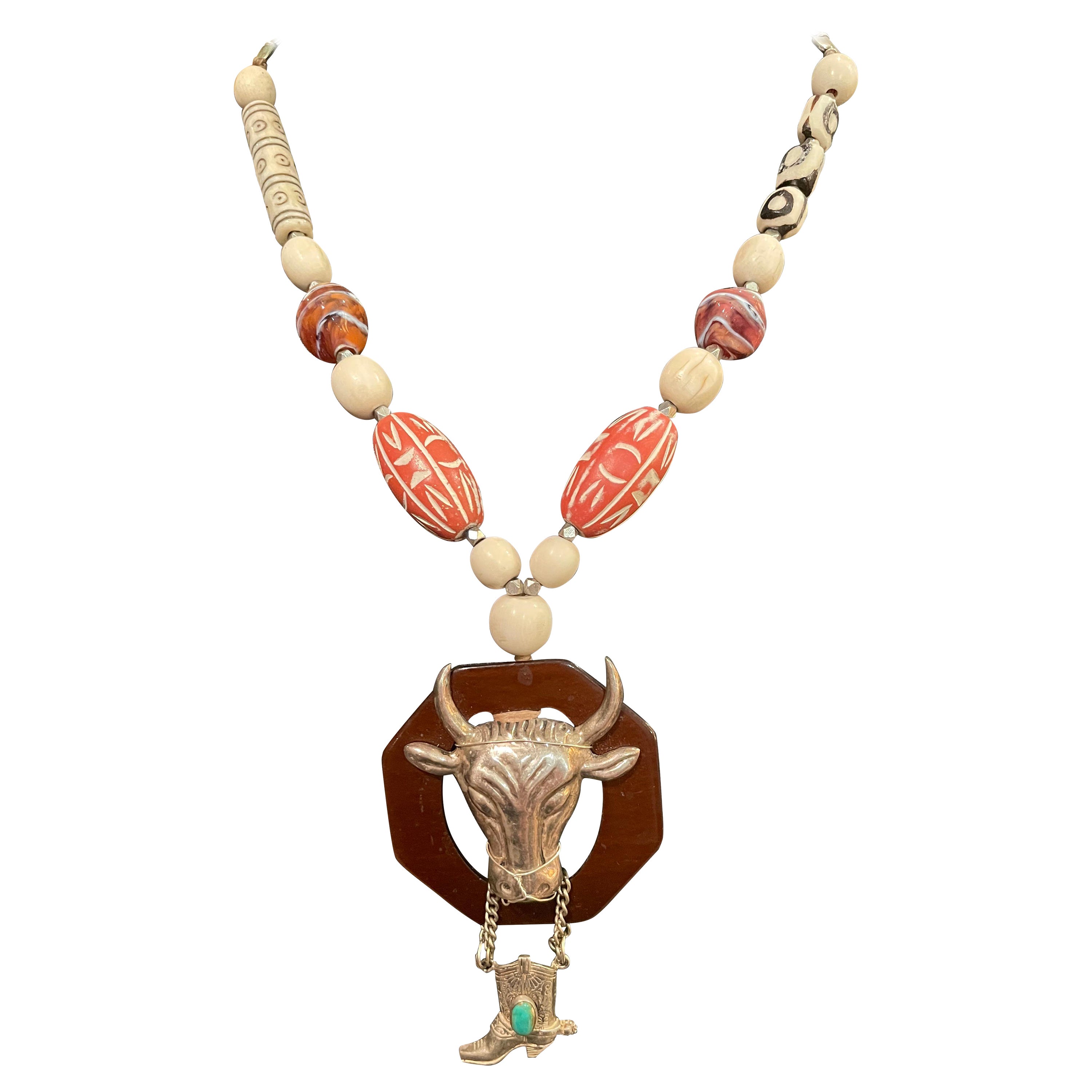 LB offers a handmade, one of a kind, Southwest style, sterling, necklace For Sale