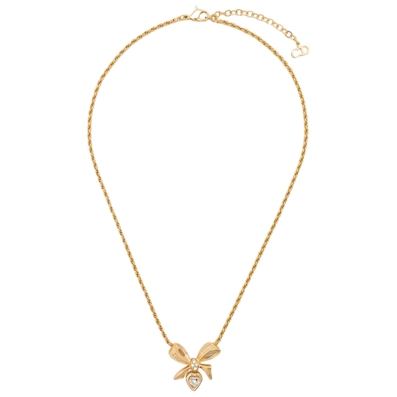 Christian Dior Gold-Tone Bow-Pendant Necklace For Sale